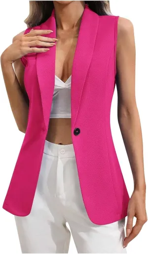 2024 Fall Blazer Vest for Women Casual Solid Open Front Blazers Vests Business Lapel Open Front Blazer Waistcoat