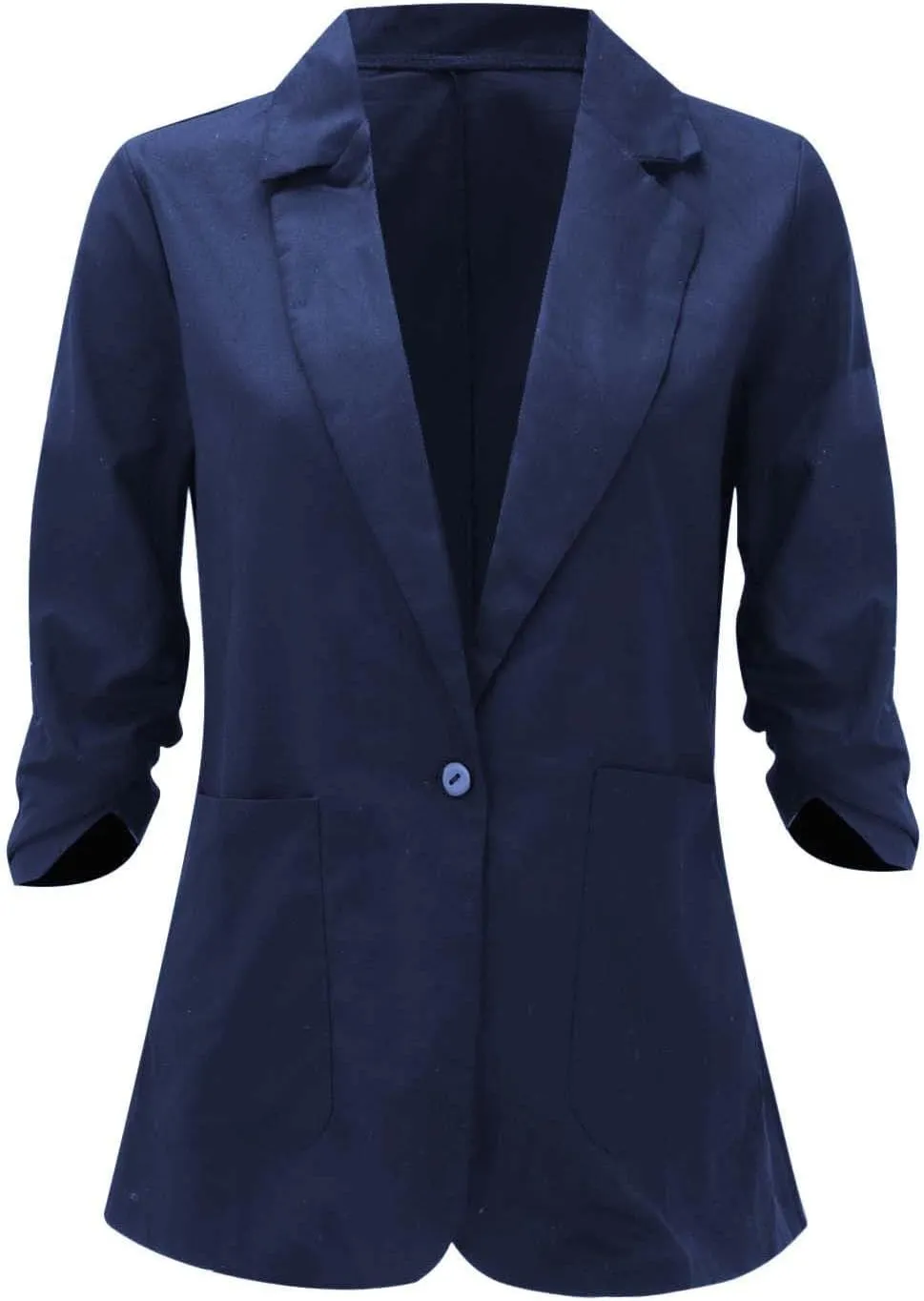 2024 Summer Linen Blazer Women 3/4 Ruched Sleeve Summer Lightweight Breathable Casual Work Office Jacket with Pocket
