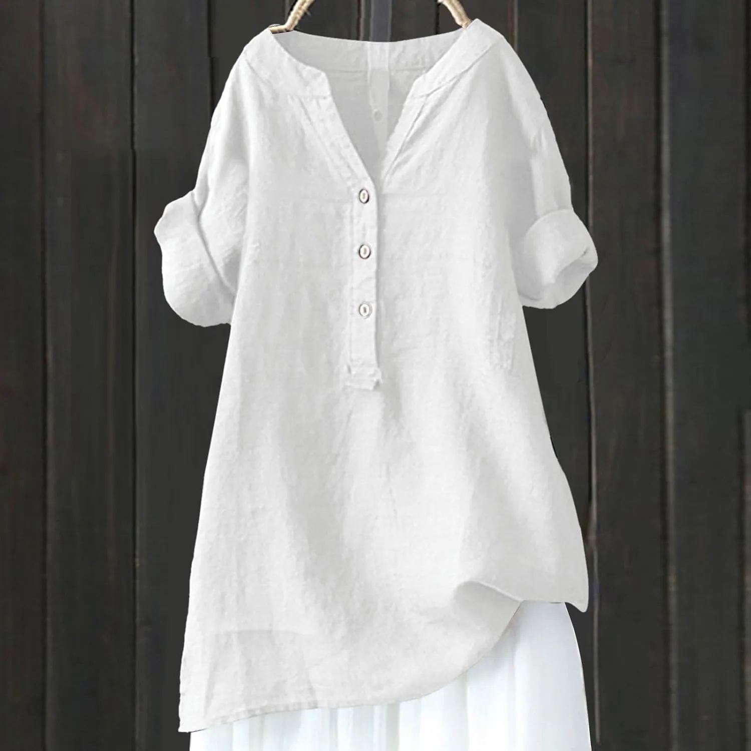 2025 Button Short Sleeve Gaaze Chambray Causal Casual Women's Shirt Women's Shirt Regular-Fit Lightweight Beach Yoga