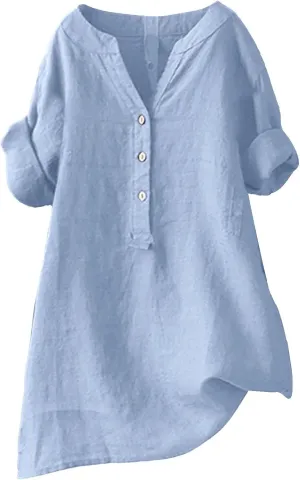 2025 Button Short Sleeve Gaaze Chambray Causal Casual Women's Shirt Women's Shirt Regular-Fit Lightweight Beach Yoga