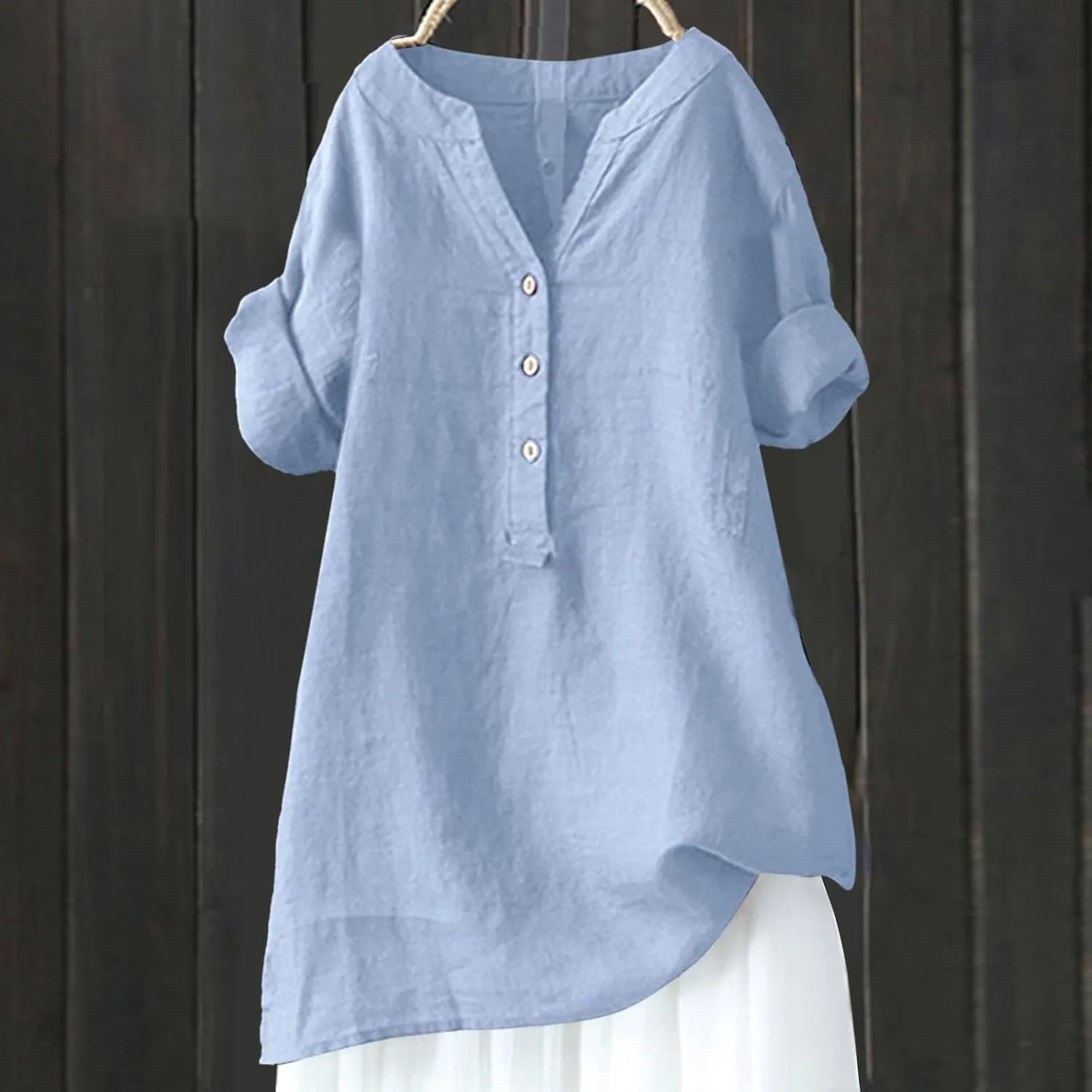 2025 Button Short Sleeve Gaaze Chambray Causal Casual Women's Shirt Women's Shirt Regular-Fit Lightweight Beach Yoga