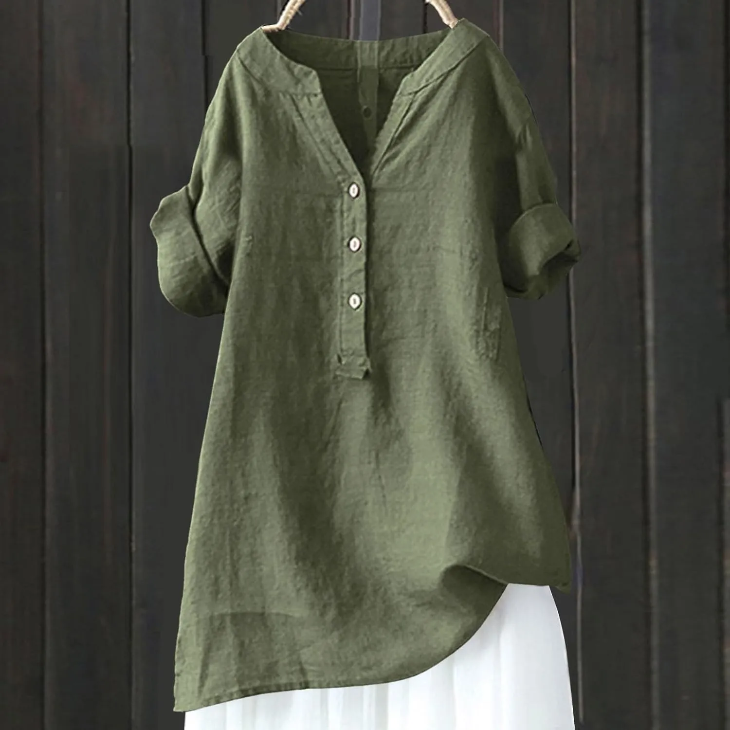 2025 Button Short Sleeve Gaaze Chambray Causal Casual Women's Shirt Women's Shirt Regular-Fit Lightweight Beach Yoga