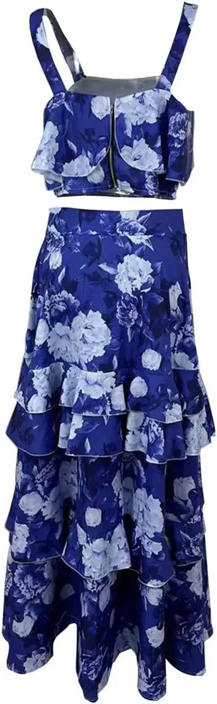 2025 Summer 2 Piece Boho Floral Outfits for Women Short Sleeve Off Shoulder Crop Top and High Waist Flowy Long Skirt Set