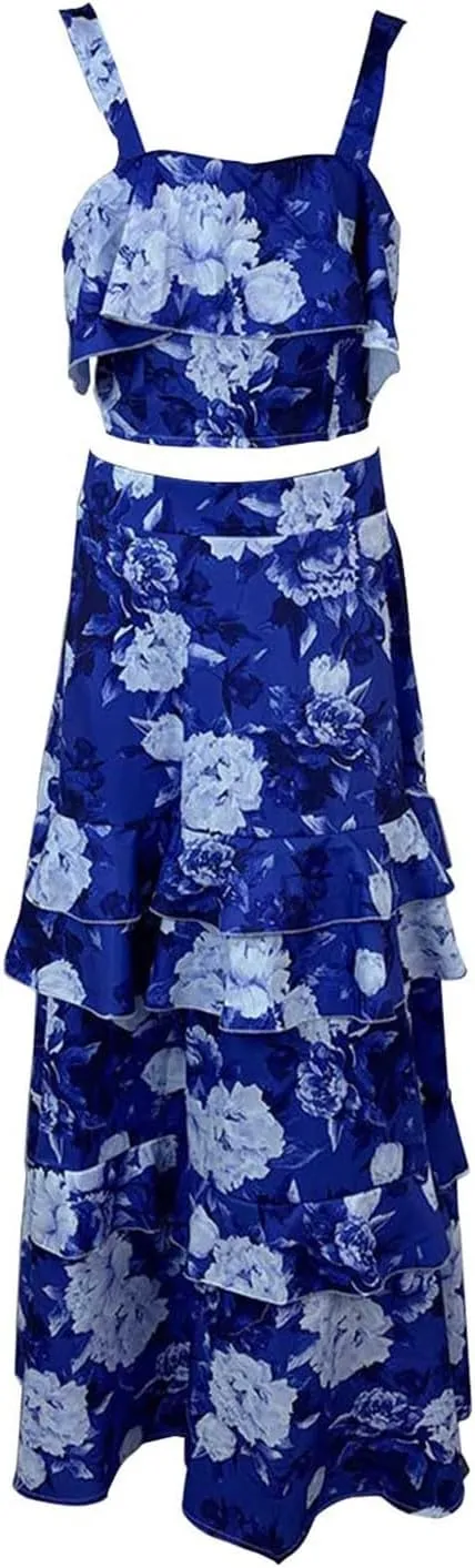 2025 Summer 2 Piece Boho Floral Outfits for Women Short Sleeve Off Shoulder Crop Top and High Waist Flowy Long Skirt Set