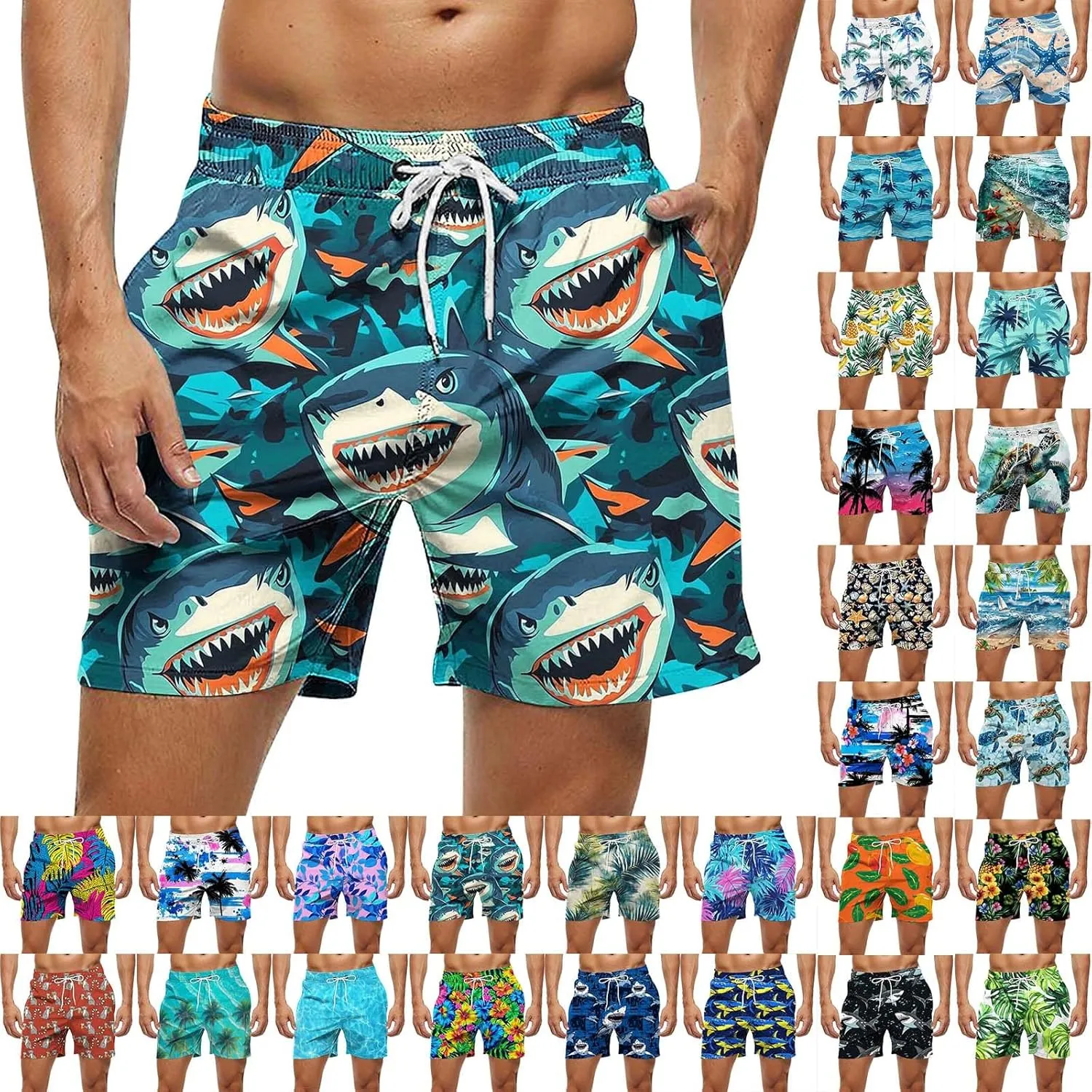 2025 Summer Hawaiian Beach Shorts Lightweight Elastic Waist Drawstring Casual Board Short with Pockets
