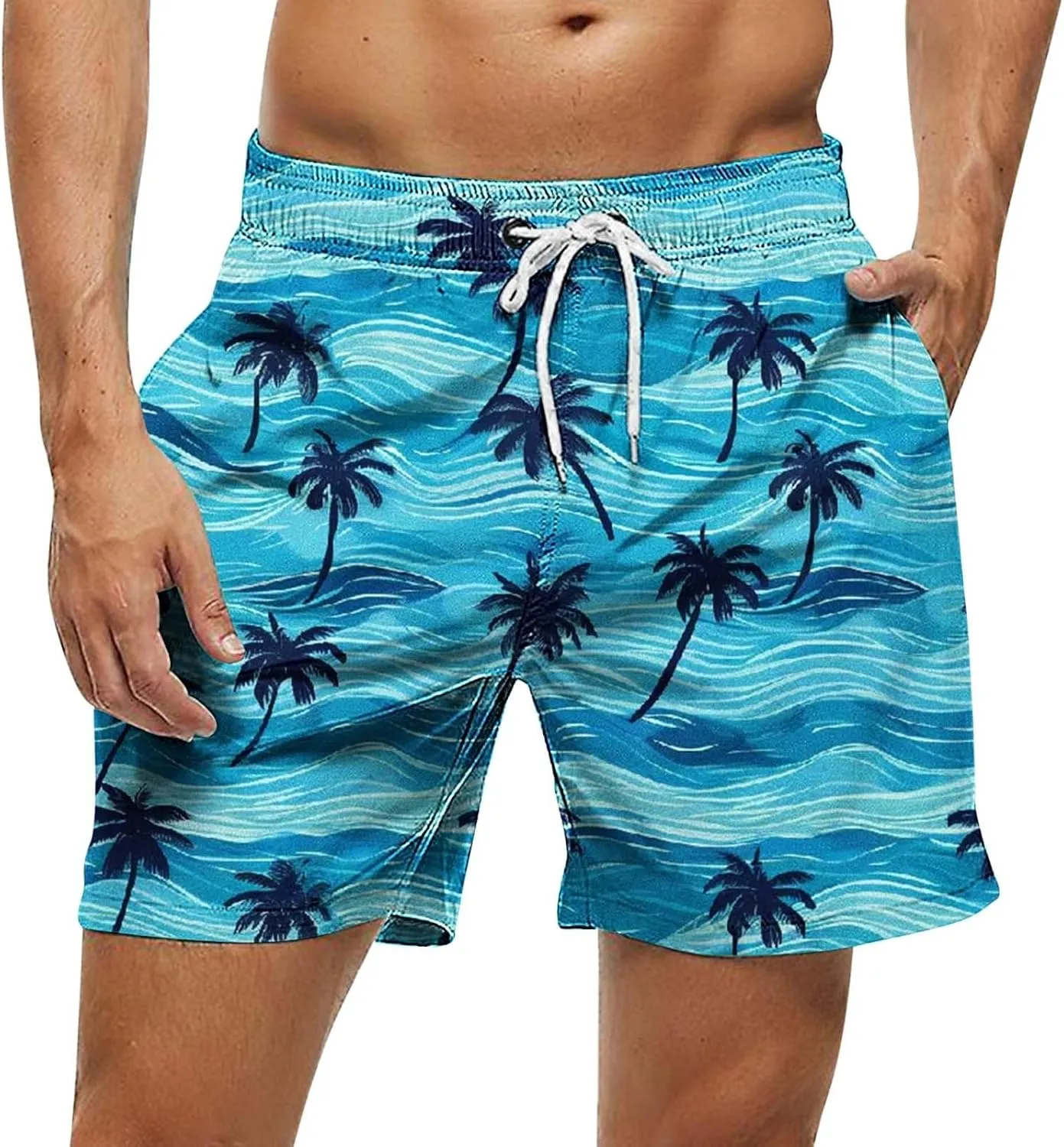 2025 Summer Hawaiian Beach Shorts Lightweight Elastic Waist Drawstring Casual Board Short with Pockets