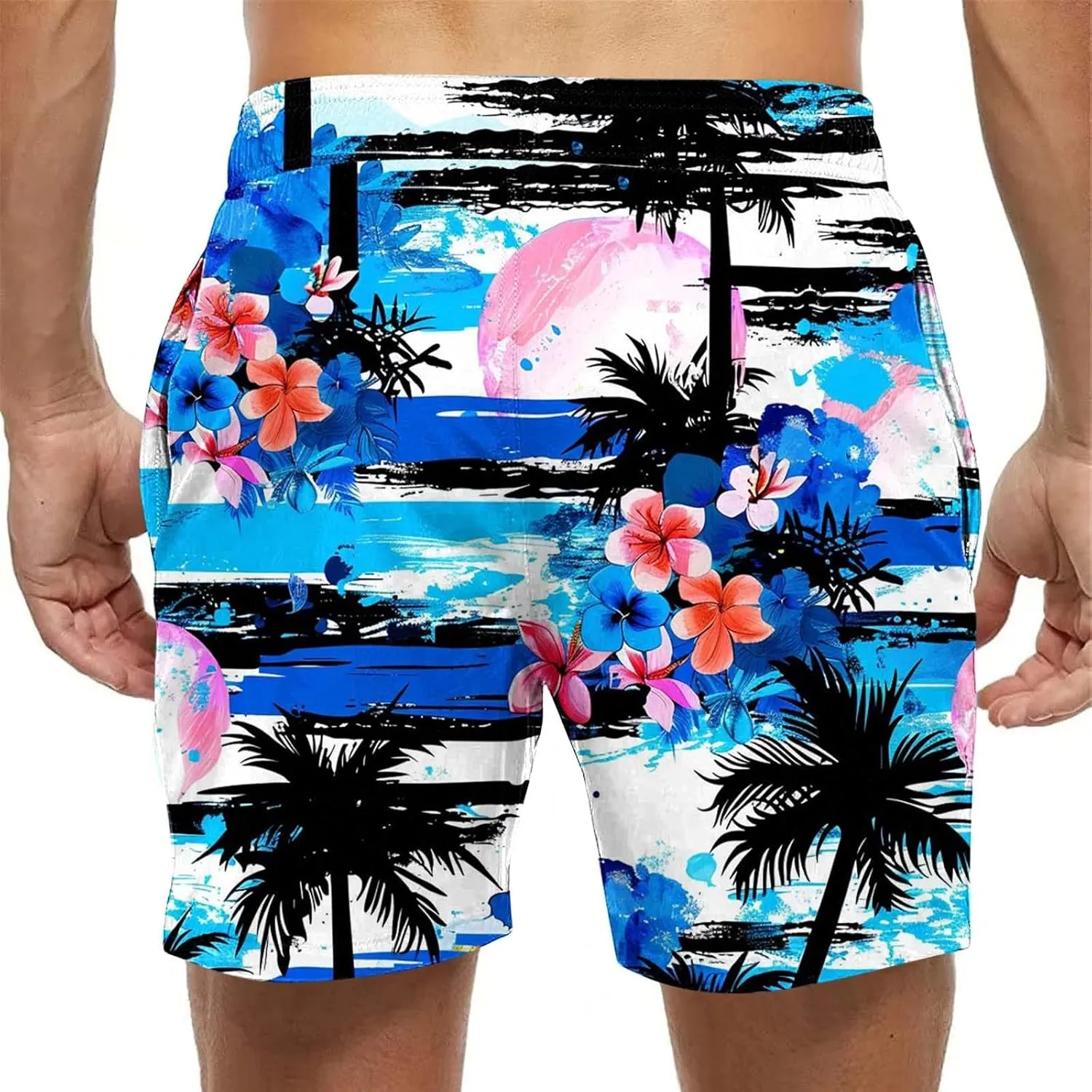 2025 Summer Hawaiian Beach Shorts Lightweight Elastic Waist Drawstring Casual Board Short with Pockets