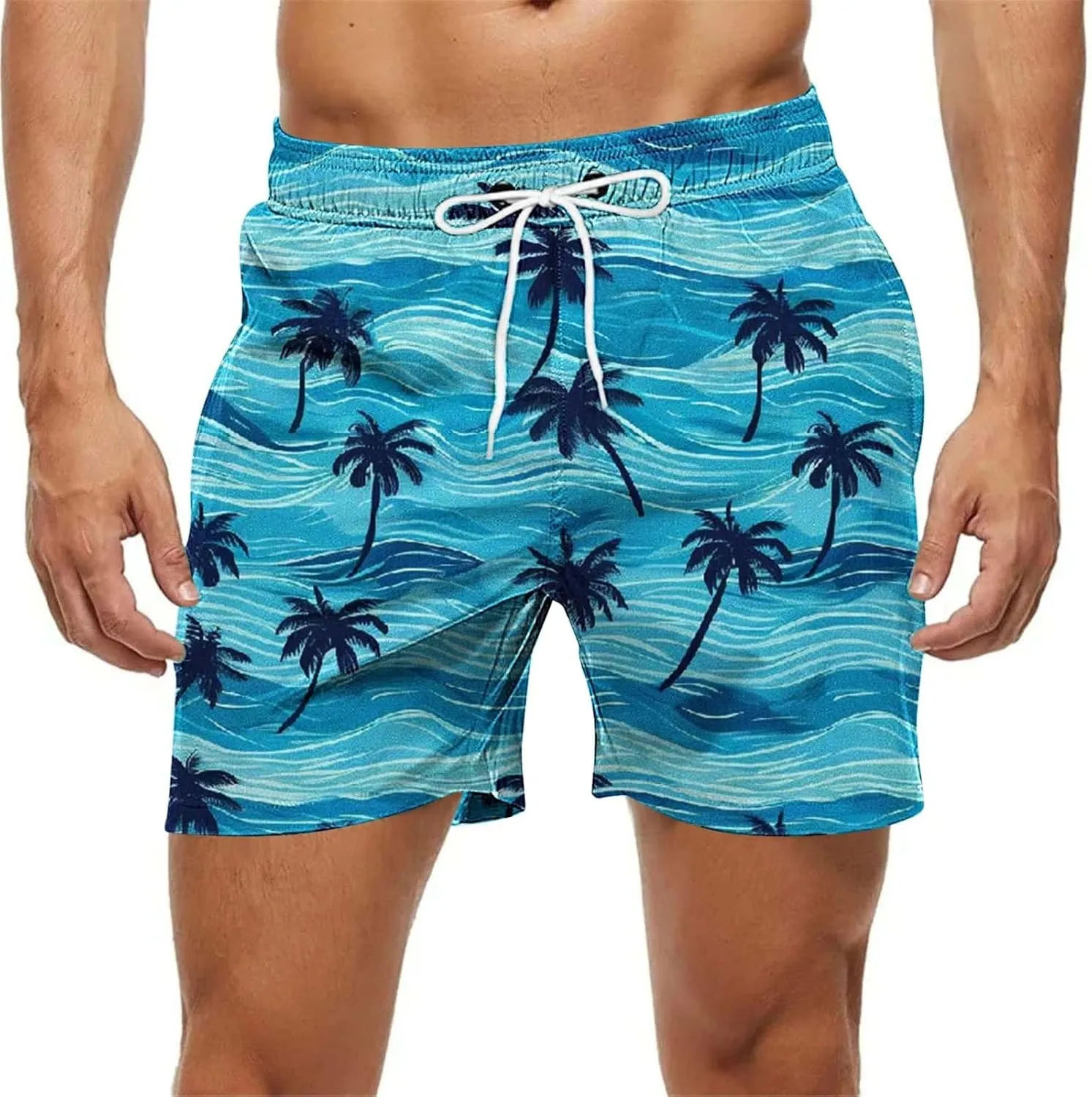 2025 Summer Hawaiian Beach Shorts Lightweight Elastic Waist Drawstring Casual Board Short with Pockets