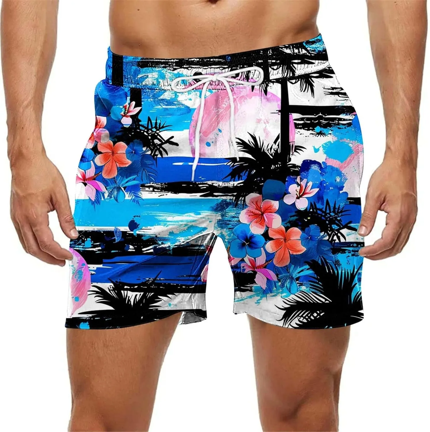2025 Summer Hawaiian Beach Shorts Lightweight Elastic Waist Drawstring Casual Board Short with Pockets