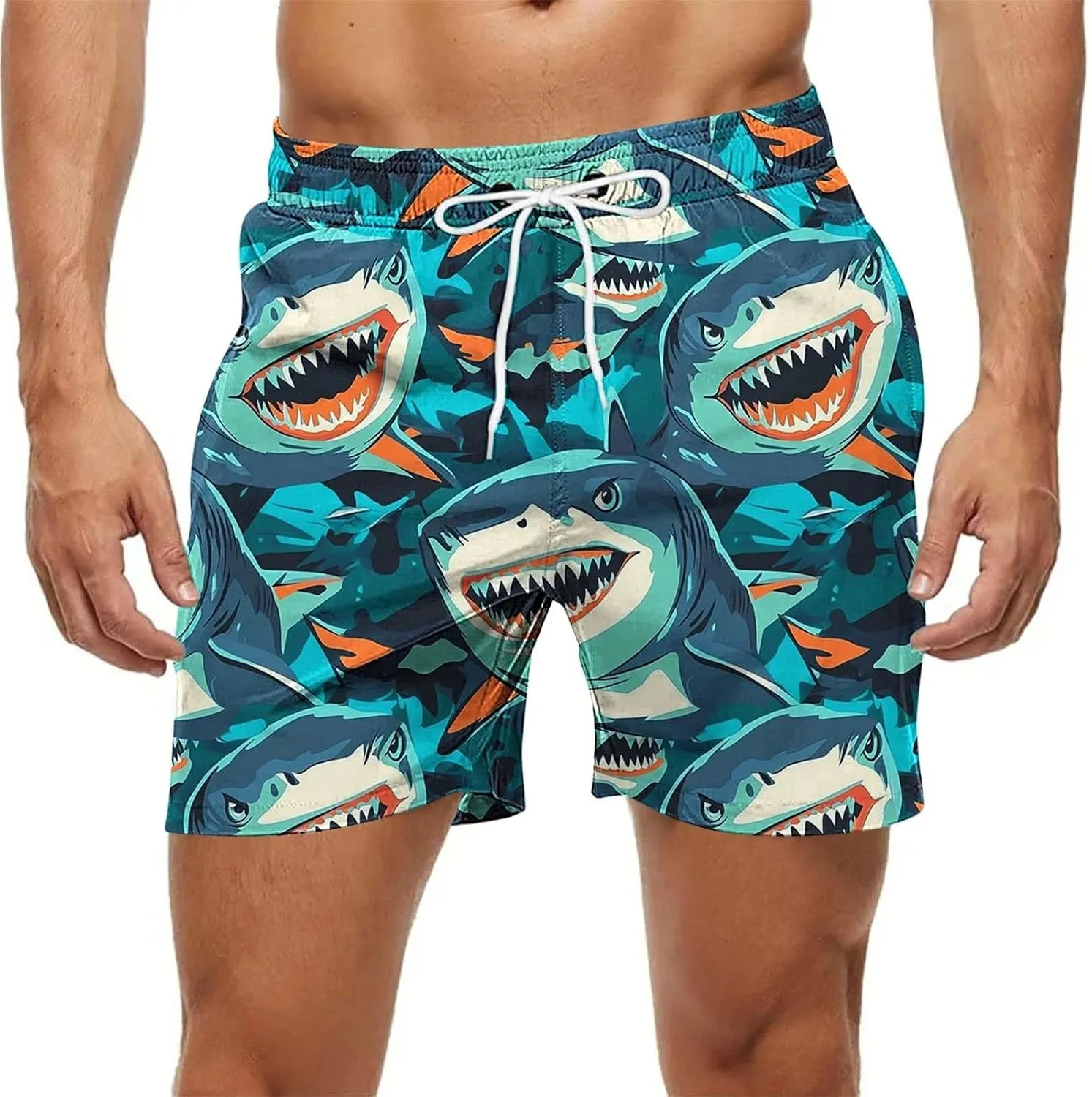 2025 Summer Hawaiian Beach Shorts Lightweight Elastic Waist Drawstring Casual Board Short with Pockets