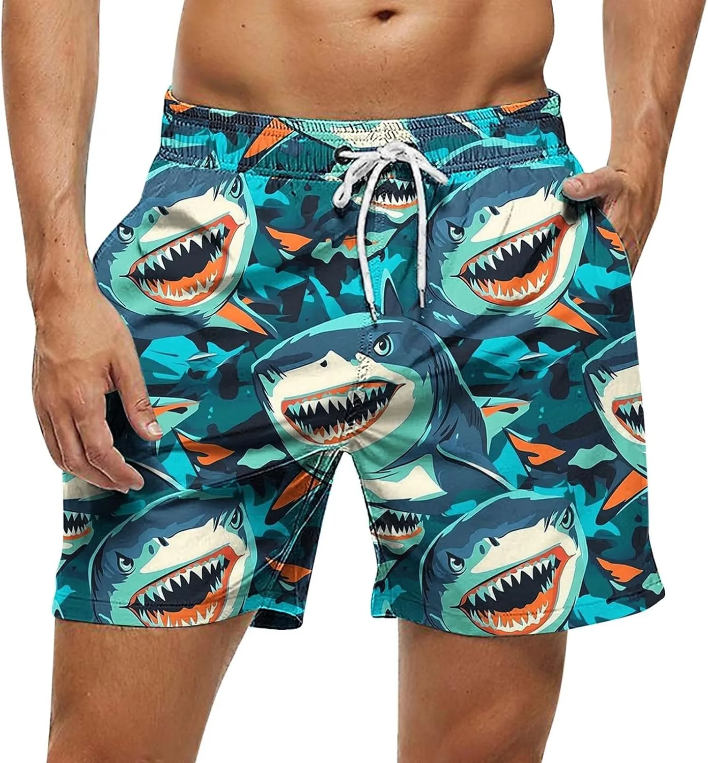 2025 Summer Hawaiian Beach Shorts Lightweight Elastic Waist Drawstring Casual Board Short with Pockets