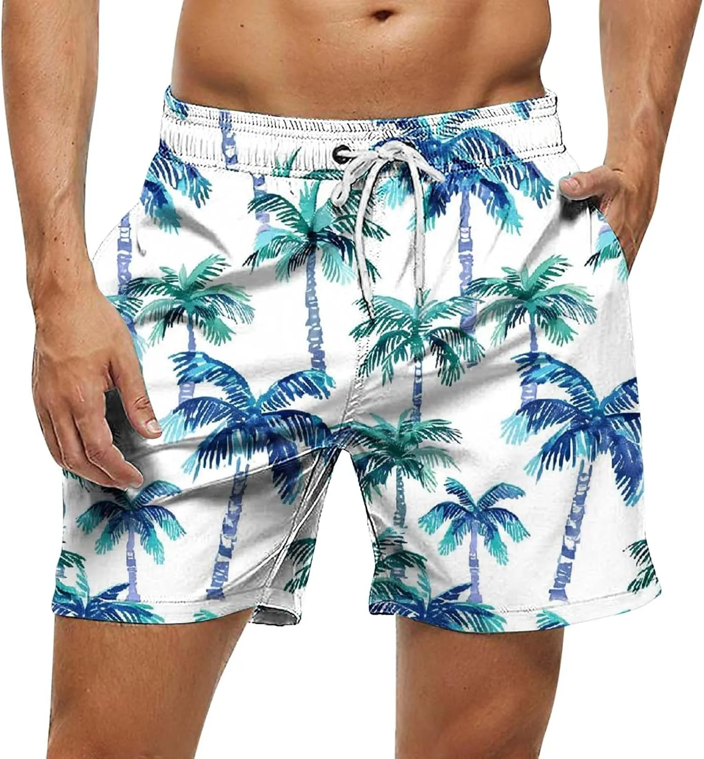 2025 Summer Hawaiian Beach Shorts Lightweight Elastic Waist Drawstring Casual Board Short with Pockets