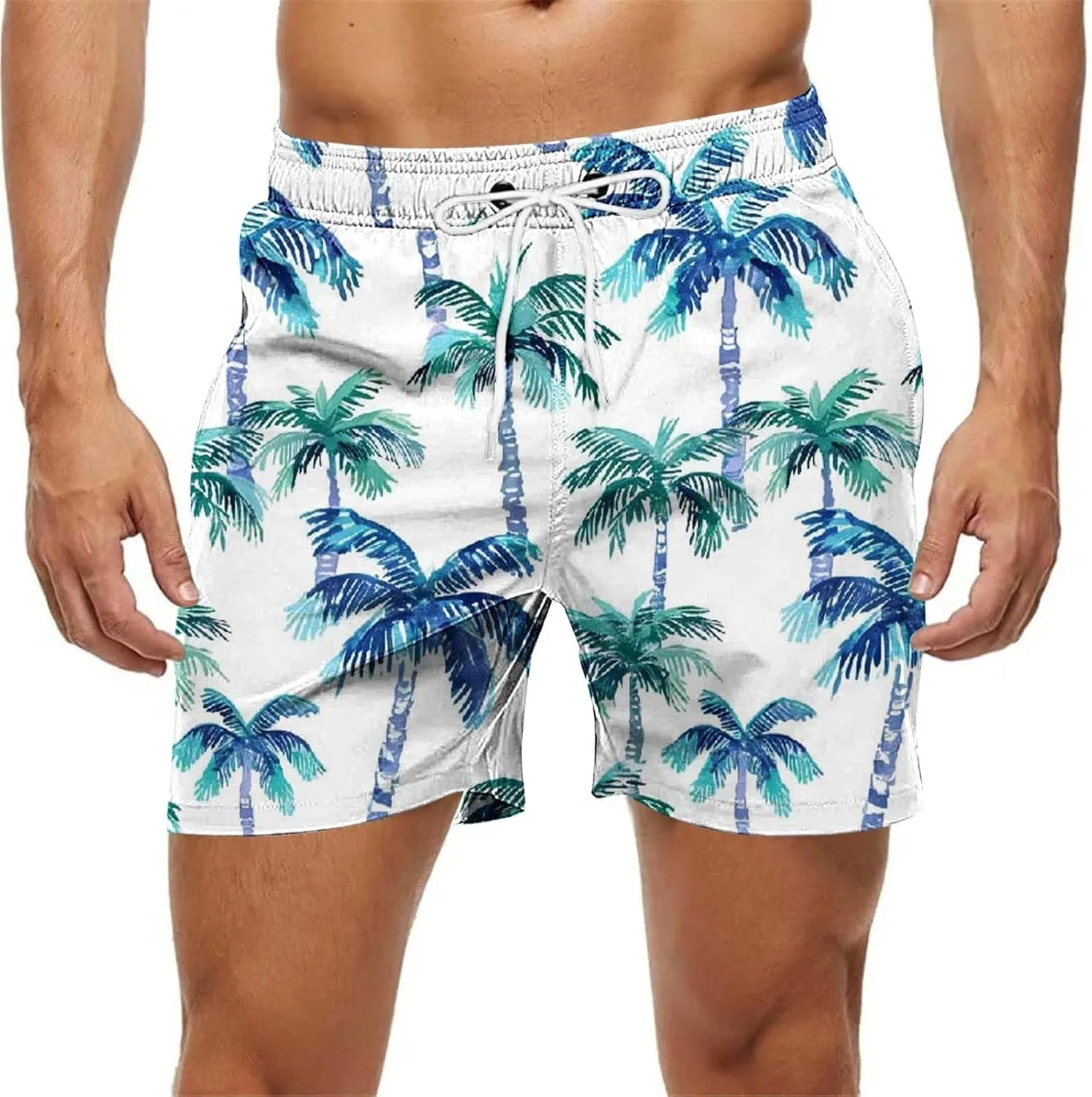 2025 Summer Hawaiian Beach Shorts Lightweight Elastic Waist Drawstring Casual Board Short with Pockets