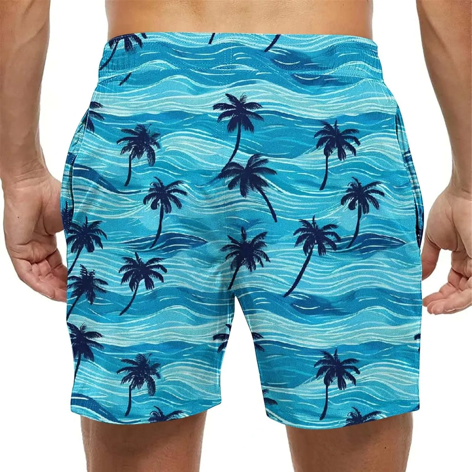 2025 Summer Hawaiian Beach Shorts Lightweight Elastic Waist Drawstring Casual Board Short with Pockets