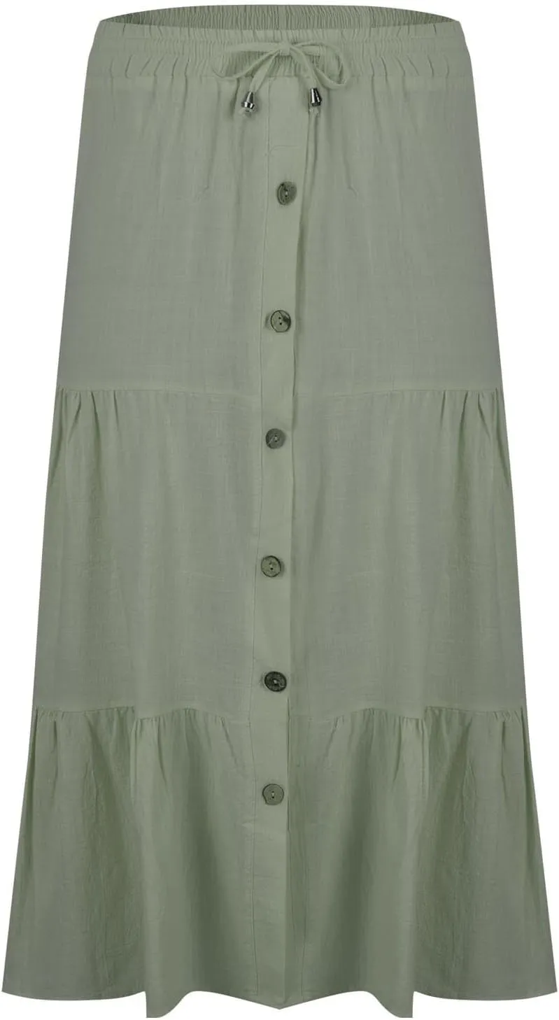 2025 Summer Skirts for Women Solid Button Front High Waisted Ruffled Skorts with Belt Casual Flowy A Line Maxi Skirt