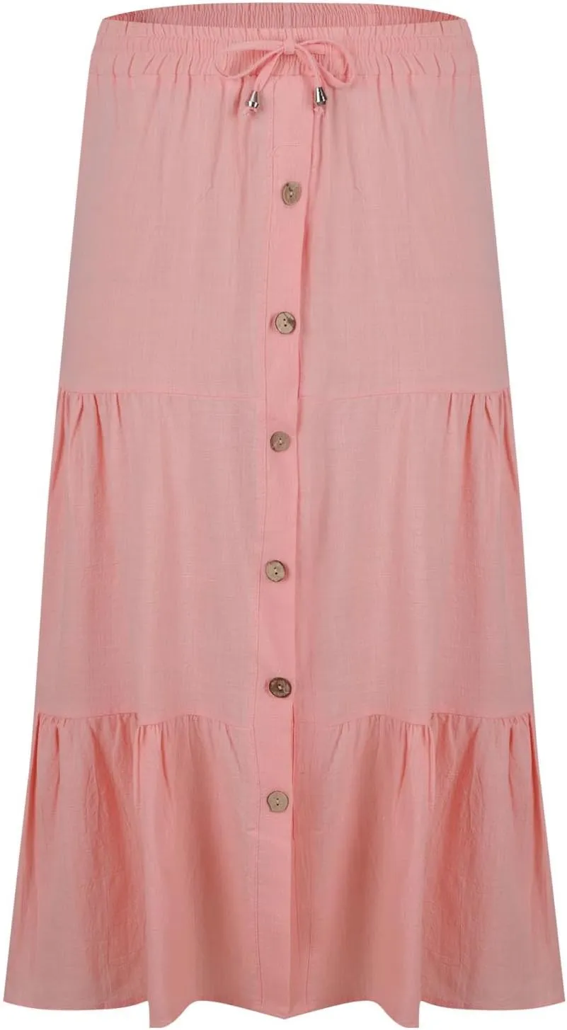 2025 Summer Skirts for Women Solid Button Front High Waisted Ruffled Skorts with Belt Casual Flowy A Line Maxi Skirt