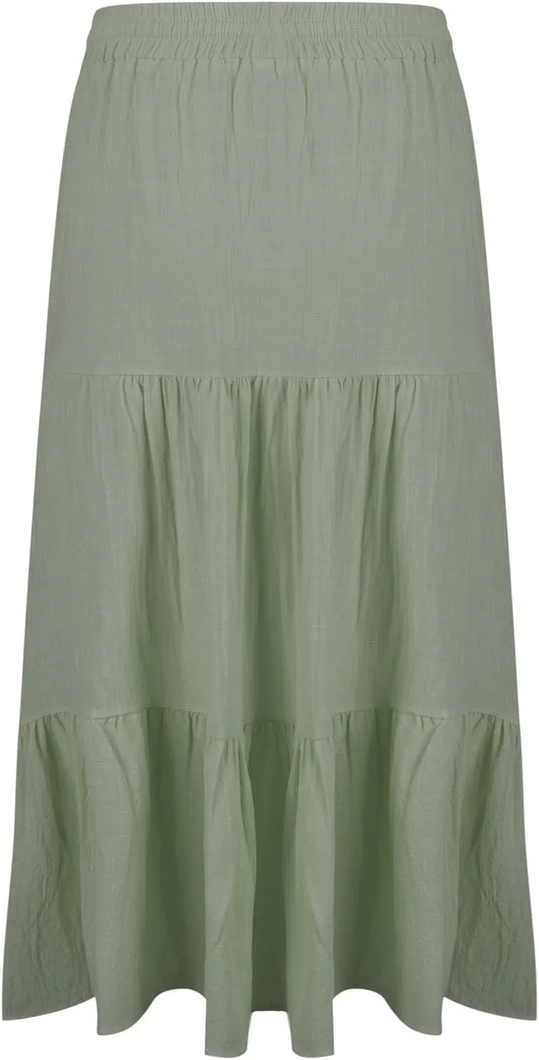 2025 Summer Skirts for Women Solid Button Front High Waisted Ruffled Skorts with Belt Casual Flowy A Line Maxi Skirt