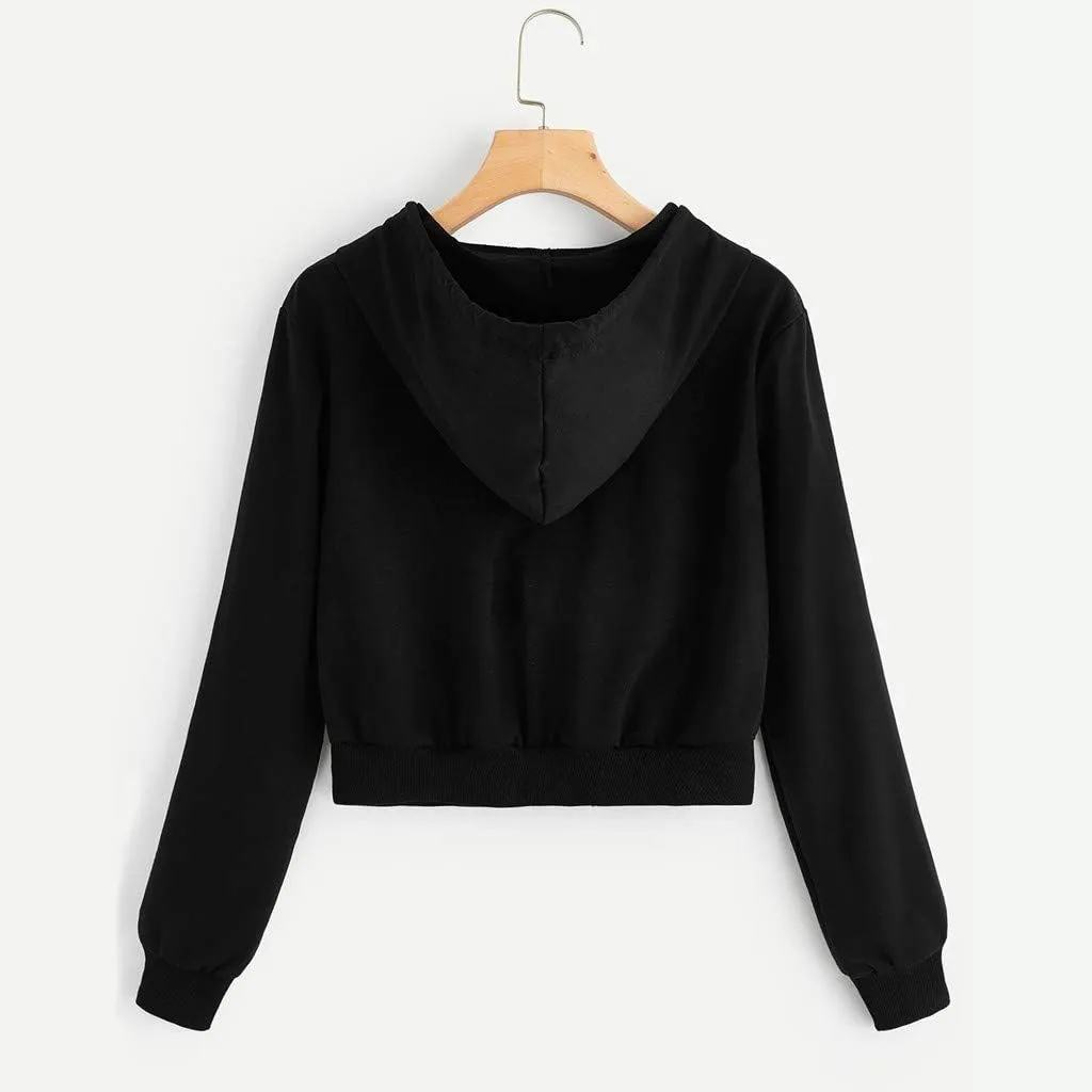 2025 Womens Cropped Zip Up Hoodie Long Sleeve Workout Hooded Sweatshirt Casual Drawstring Jackets Trendy Spring Coat