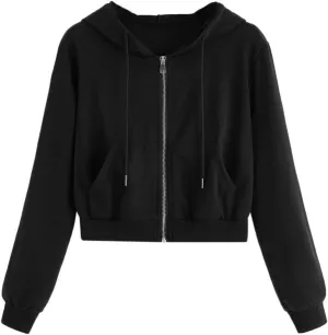 2025 Womens Cropped Zip Up Hoodie Long Sleeve Workout Hooded Sweatshirt Casual Drawstring Jackets Trendy Spring Coat