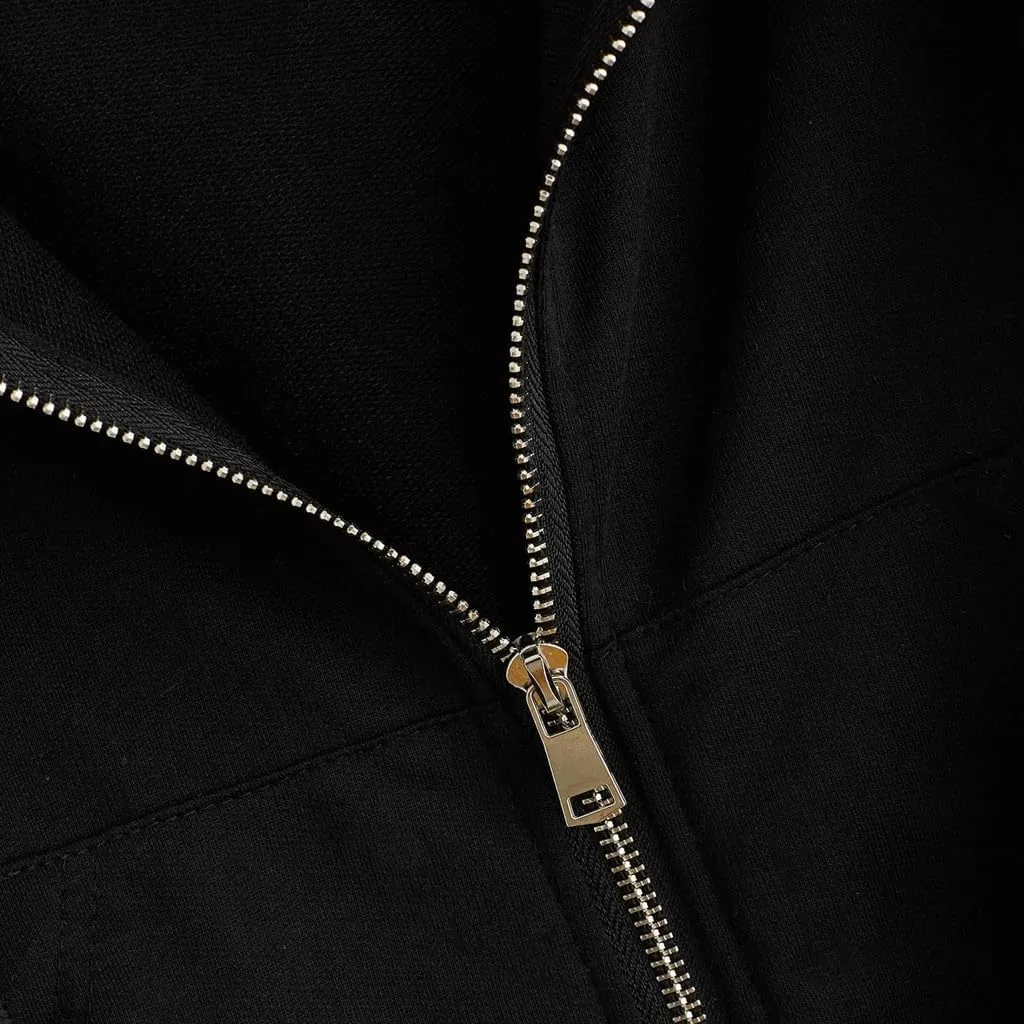 2025 Womens Cropped Zip Up Hoodie Long Sleeve Workout Hooded Sweatshirt Casual Drawstring Jackets Trendy Spring Coat