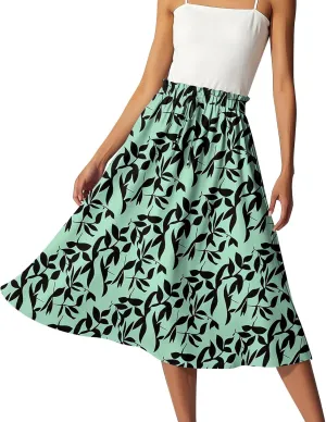 ADHOWBEW Boho Skirts for Women Cute Beach Plus Size Ruffle Trendy A Line Midi Length High Waisted Casual Flowy Spring Skirts