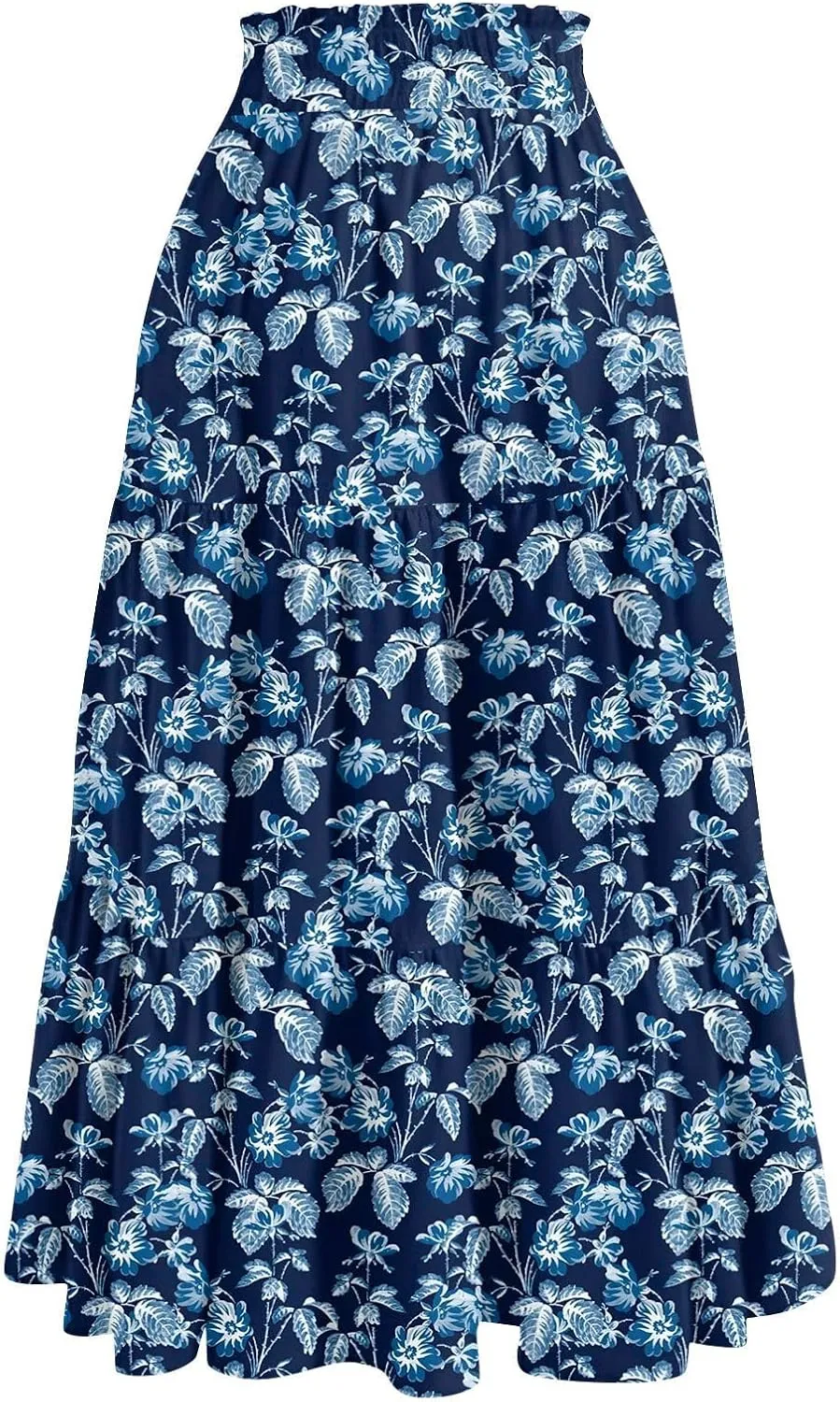 ADHOWBEW Boho Skirts for Women Flowy Cute Ruffle Midi Length Plus Size Beach A Line Casual High Waisted Trendy Spring Skirts