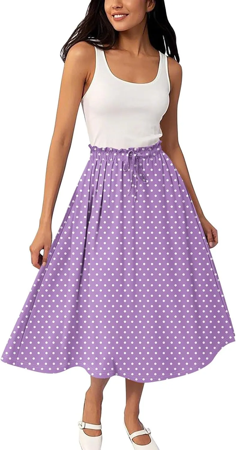 ADHOWBEW Long Skirts for Women A Line Midi Length Ruffle Plus Size Trendy High Waisted Cute Casual Flowy Beach Spring Skirts
