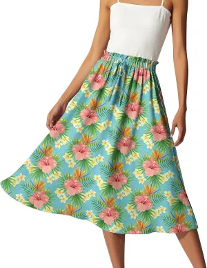 ADHOWBEW Pleated Skirts for Women Trendy Plus Size Flowy Beach Ruffle A Line Midi Length High Waisted Casual Summer Skirts