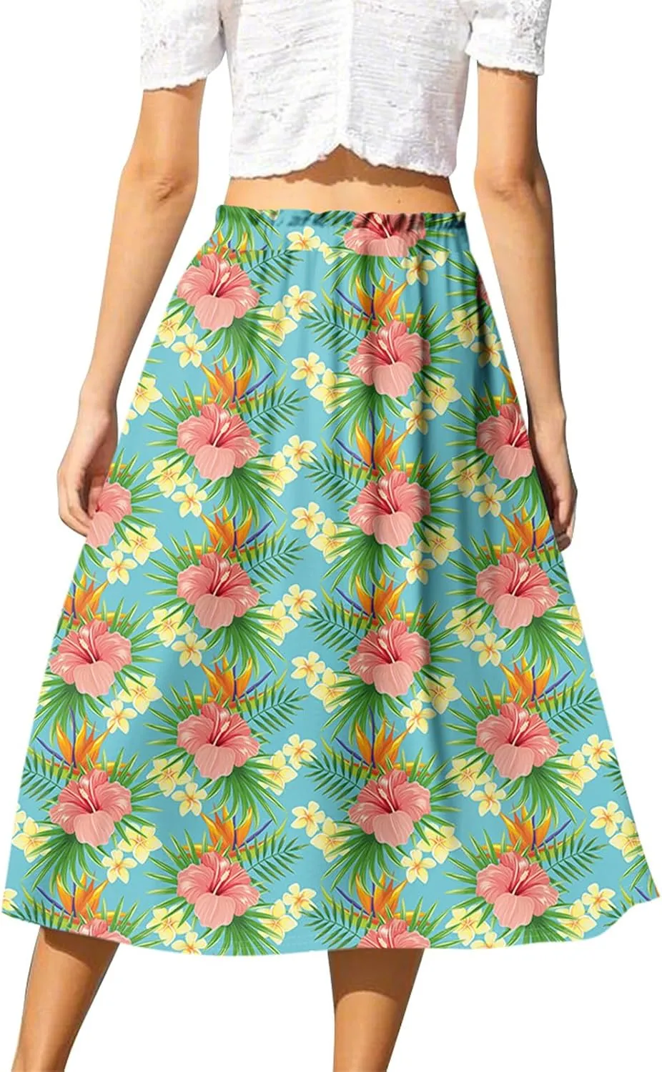 ADHOWBEW Pleated Skirts for Women Trendy Plus Size Flowy Beach Ruffle A Line Midi Length High Waisted Casual Summer Skirts