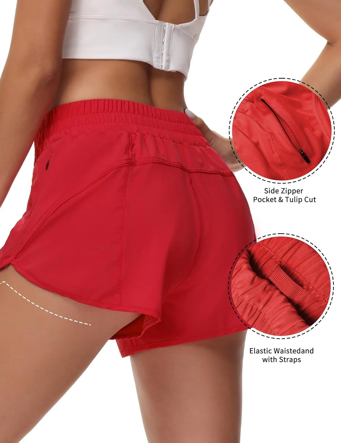 Athletic Shorts for Women Running Shorts Sporty Quick Dry Workout Shorts with Liner Zipper Pocket