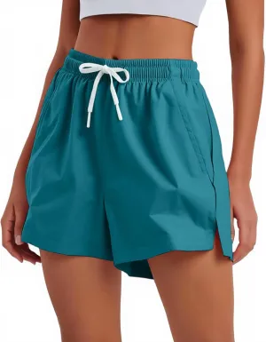 Athletic Shorts for Women Side Split Elastic High Waisted Quick Dry Workout Sporty Short with Pockets