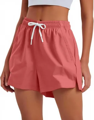 Athletic Shorts for Women Side Split Elastic High Waisted Quick Dry Workout Sporty Short with Pockets