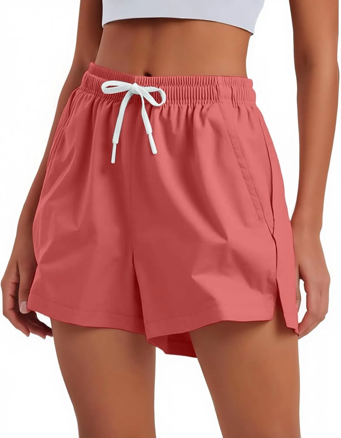 Athletic Shorts for Women Side Split Elastic High Waisted Quick Dry Workout Sporty Short with Pockets