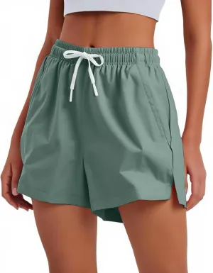 Athletic Shorts for Women Side Split Elastic High Waisted Quick Dry Workout Sporty Short with Pockets