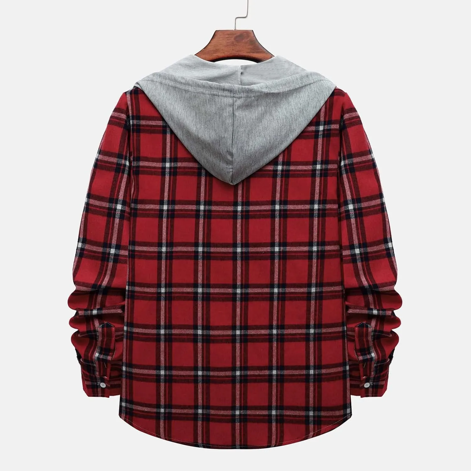 Aymnlox Hoodies for Men Fashion Long Sleeve Plaid Button Shirts Jacket With Hood Casual Stylish Drawstring Sweatshirts 2024