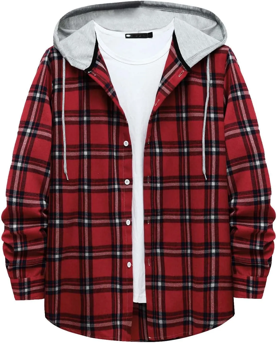 Aymnlox Hoodies for Men Fashion Long Sleeve Plaid Button Shirts Jacket With Hood Casual Stylish Drawstring Sweatshirts 2024