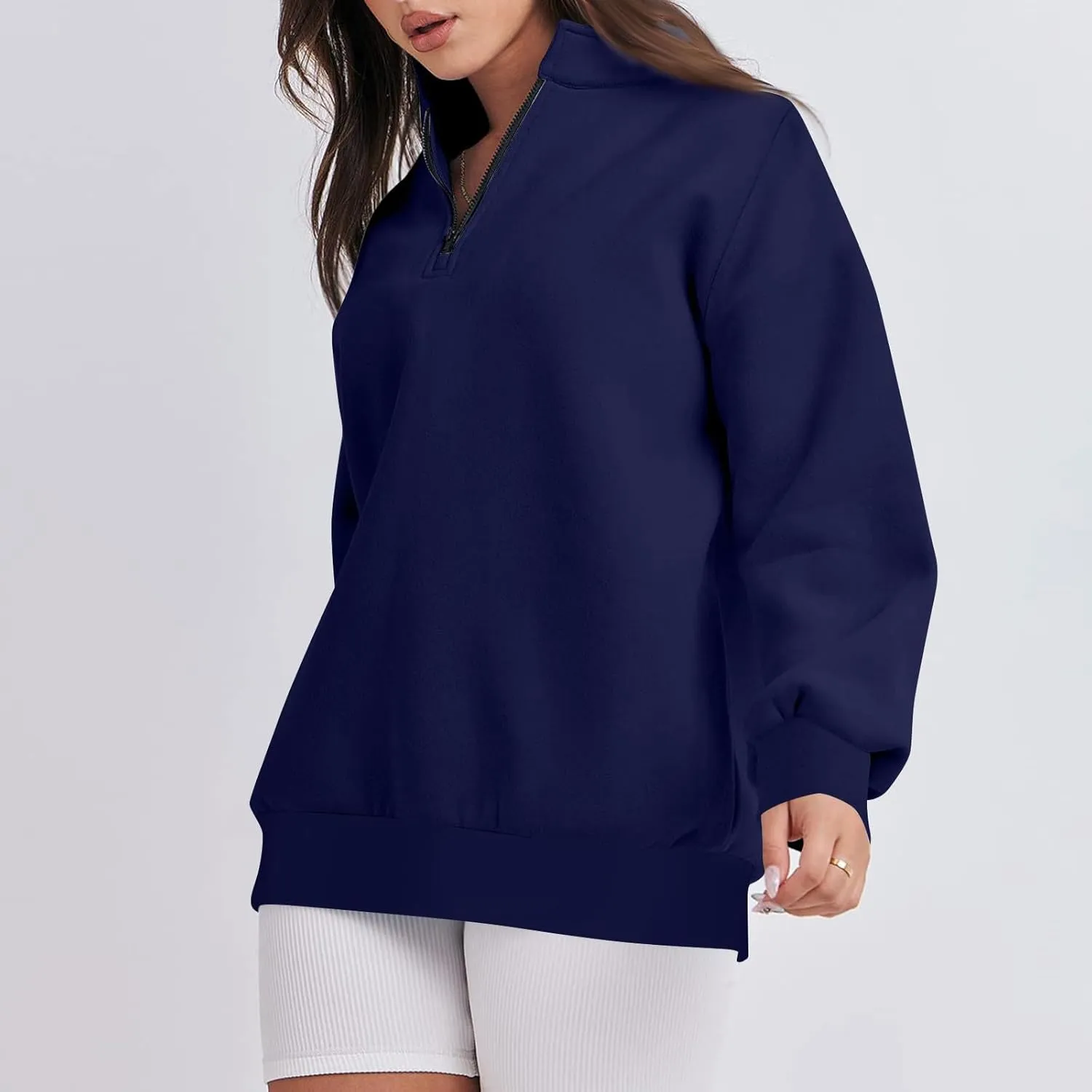 Baggy Half Zip Sweatshirt Women Lightweight Fleece Oversized Sweatshirts Fall Clothes Loose Fit Comfy Pullover Tops