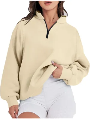 Baggy Half Zip Sweatshirt Women Lightweight Fleece Oversized Sweatshirts Fall Clothes Loose Fit Comfy Pullover Tops