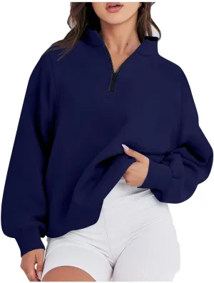 Baggy Half Zip Sweatshirt Women Lightweight Fleece Oversized Sweatshirts Fall Clothes Loose Fit Comfy Pullover Tops
