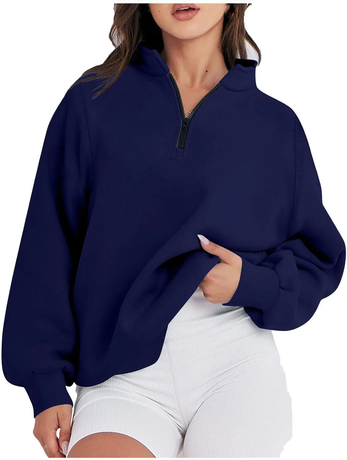 Baggy Half Zip Sweatshirt Women Lightweight Fleece Oversized Sweatshirts Fall Clothes Loose Fit Comfy Pullover Tops