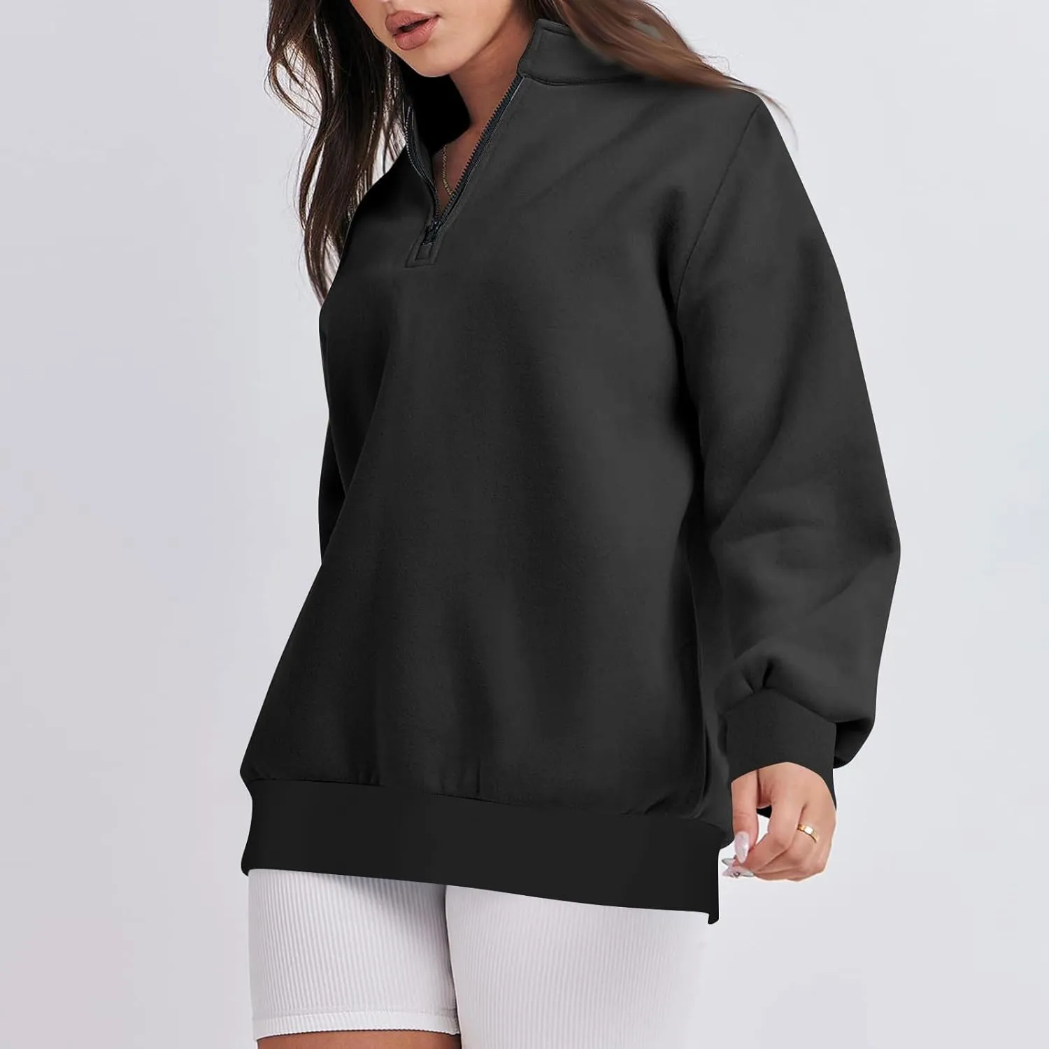 Baggy Half Zip Sweatshirt Women Lightweight Fleece Oversized Sweatshirts Fall Clothes Loose Fit Comfy Pullover Tops
