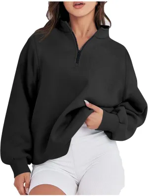 Baggy Half Zip Sweatshirt Women Lightweight Fleece Oversized Sweatshirts Fall Clothes Loose Fit Comfy Pullover Tops