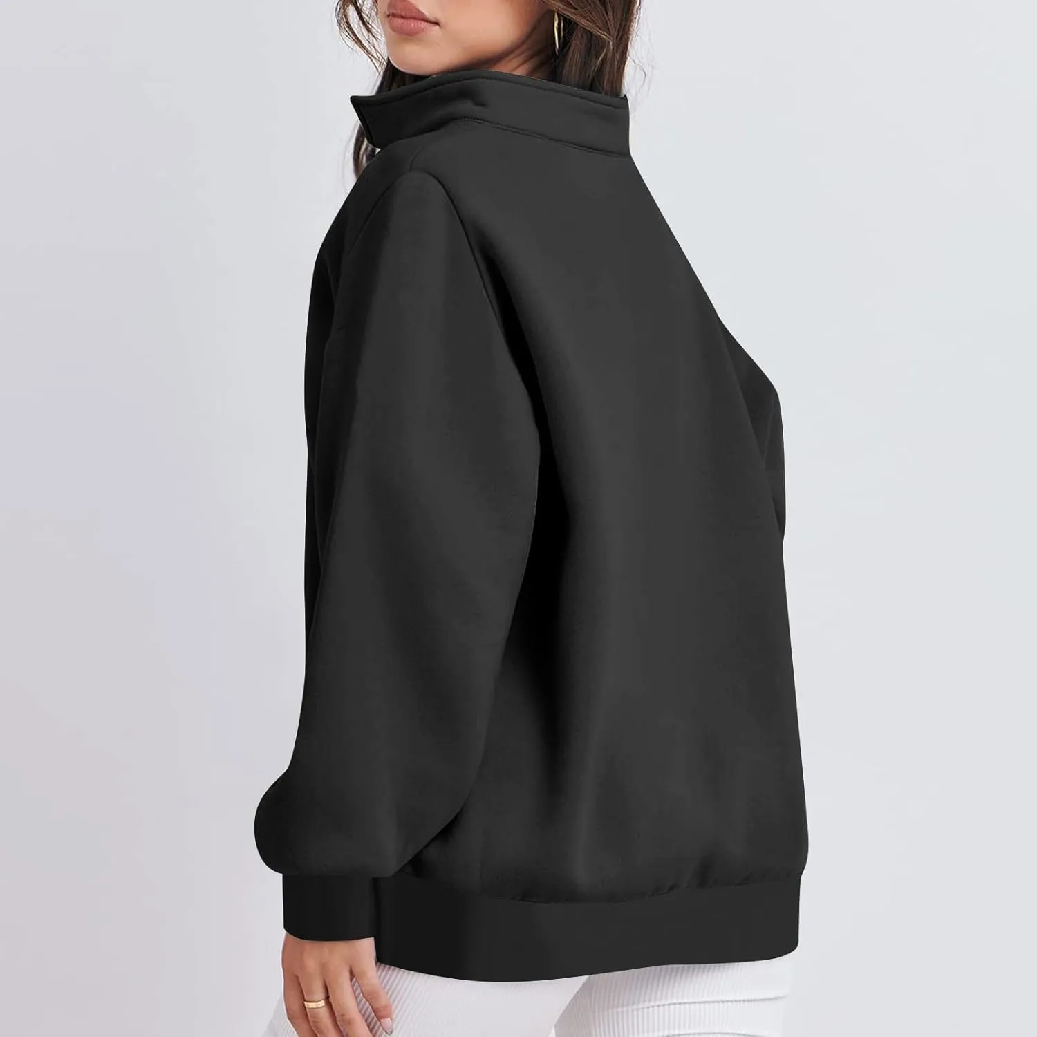 Baggy Half Zip Sweatshirt Women Lightweight Fleece Oversized Sweatshirts Fall Clothes Loose Fit Comfy Pullover Tops