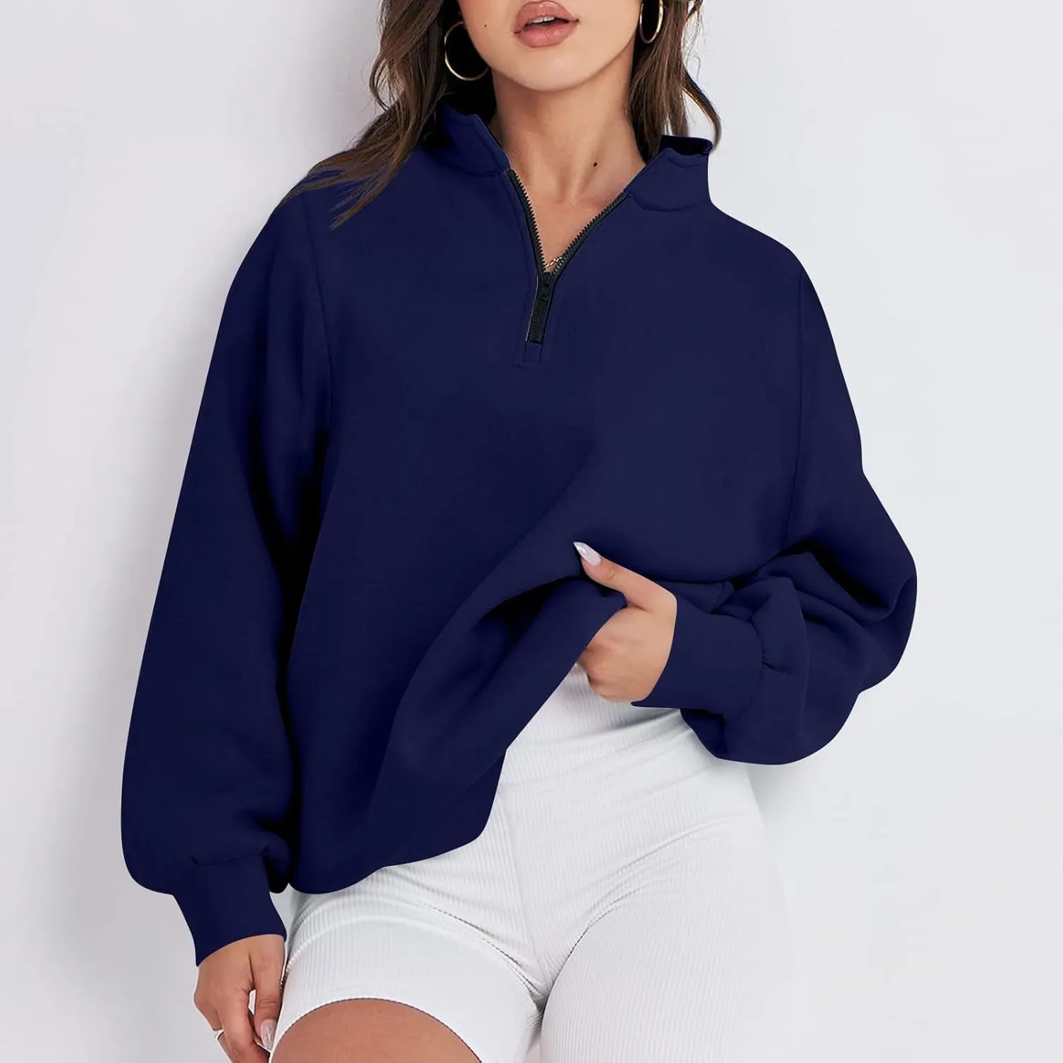 Baggy Half Zip Sweatshirt Women Lightweight Fleece Oversized Sweatshirts Fall Clothes Loose Fit Comfy Pullover Tops