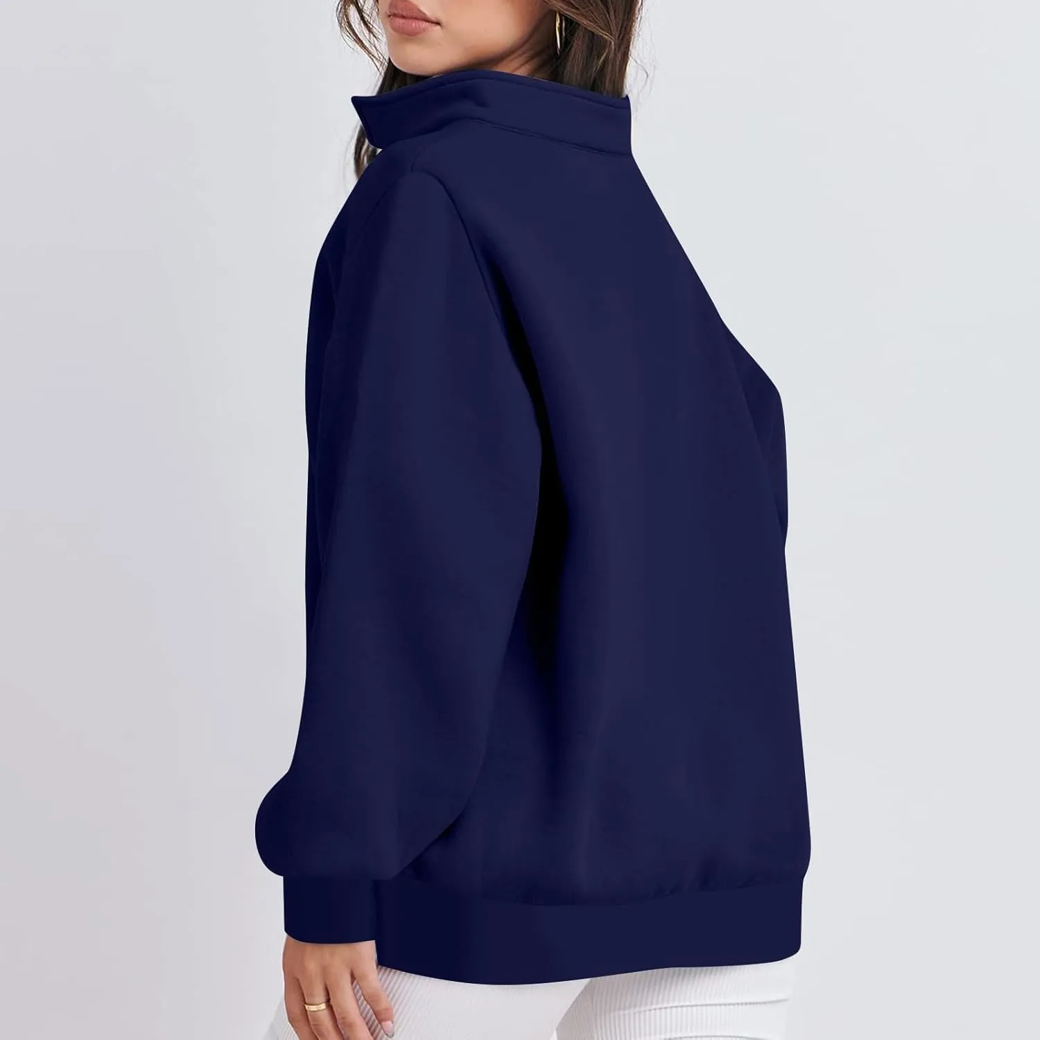 Baggy Half Zip Sweatshirt Women Lightweight Fleece Oversized Sweatshirts Fall Clothes Loose Fit Comfy Pullover Tops