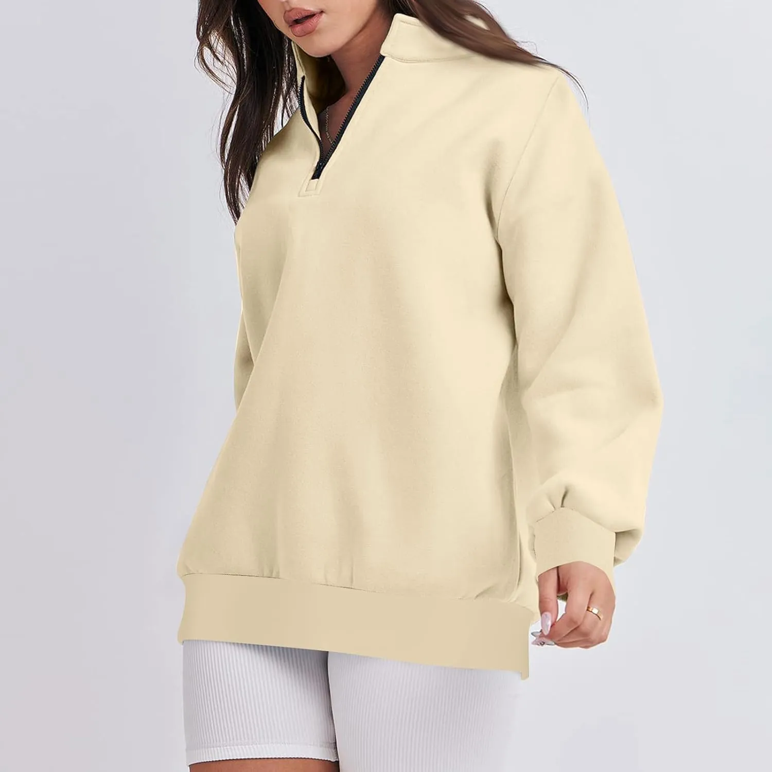 Baggy Half Zip Sweatshirt Women Lightweight Fleece Oversized Sweatshirts Fall Clothes Loose Fit Comfy Pullover Tops