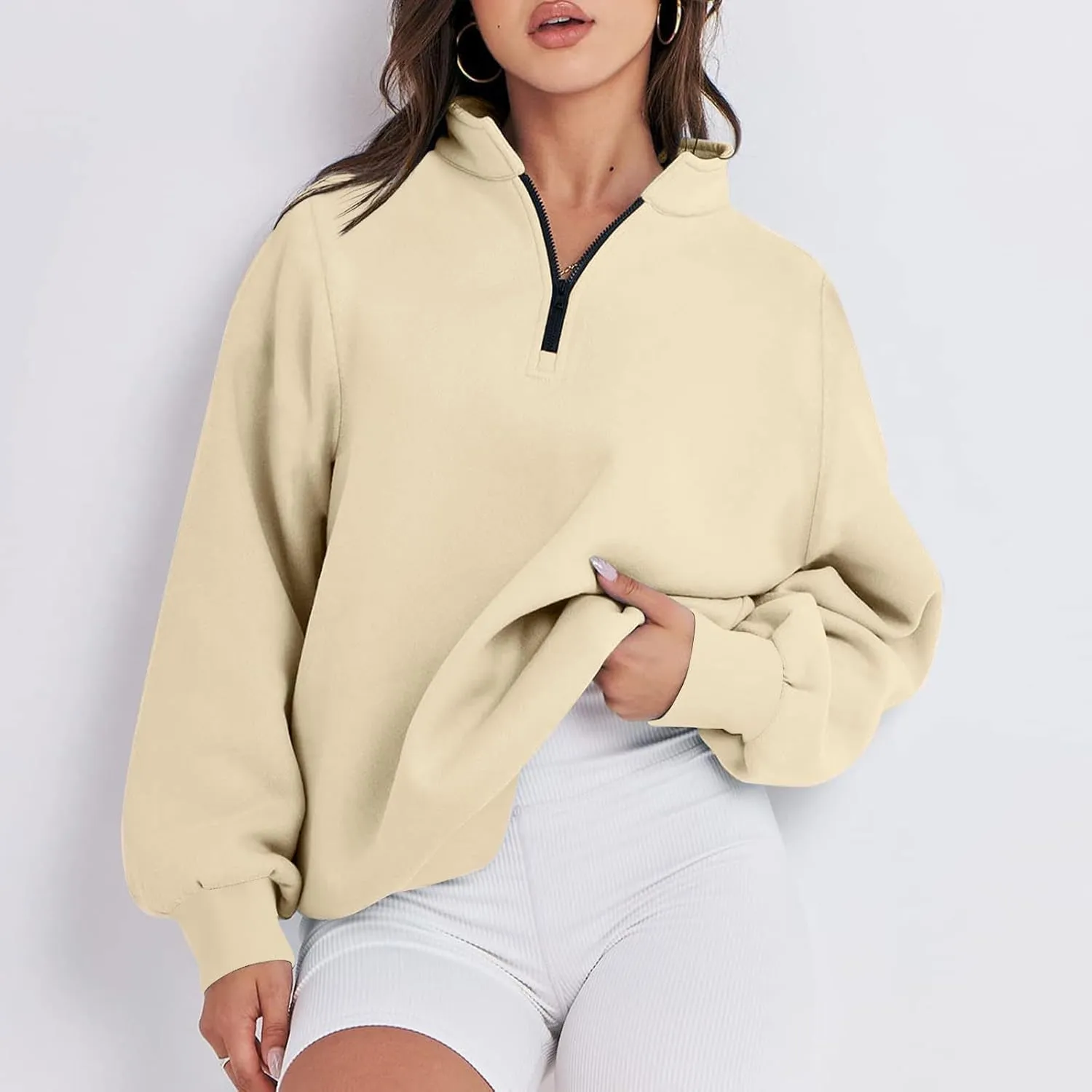 Baggy Half Zip Sweatshirt Women Lightweight Fleece Oversized Sweatshirts Fall Clothes Loose Fit Comfy Pullover Tops