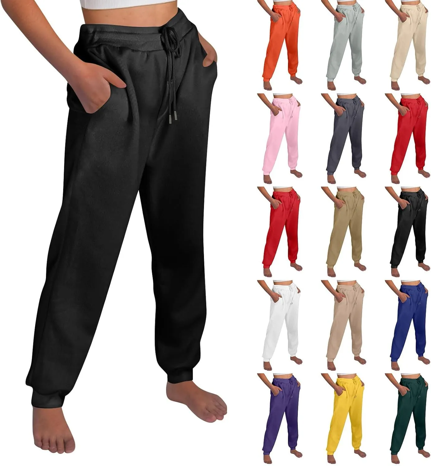 Baggy Sweatpants for Women Fleece Drawstring High Waisted Athletic Joggers Fall Comfy Lounge Pants with Pockets