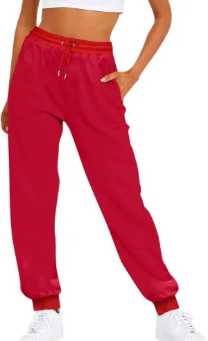 Baggy Sweatpants for Women Fleece Joggets Drawstring High Waisted Workout Pants Cinch Bottom Athletic Pants w/Pocket