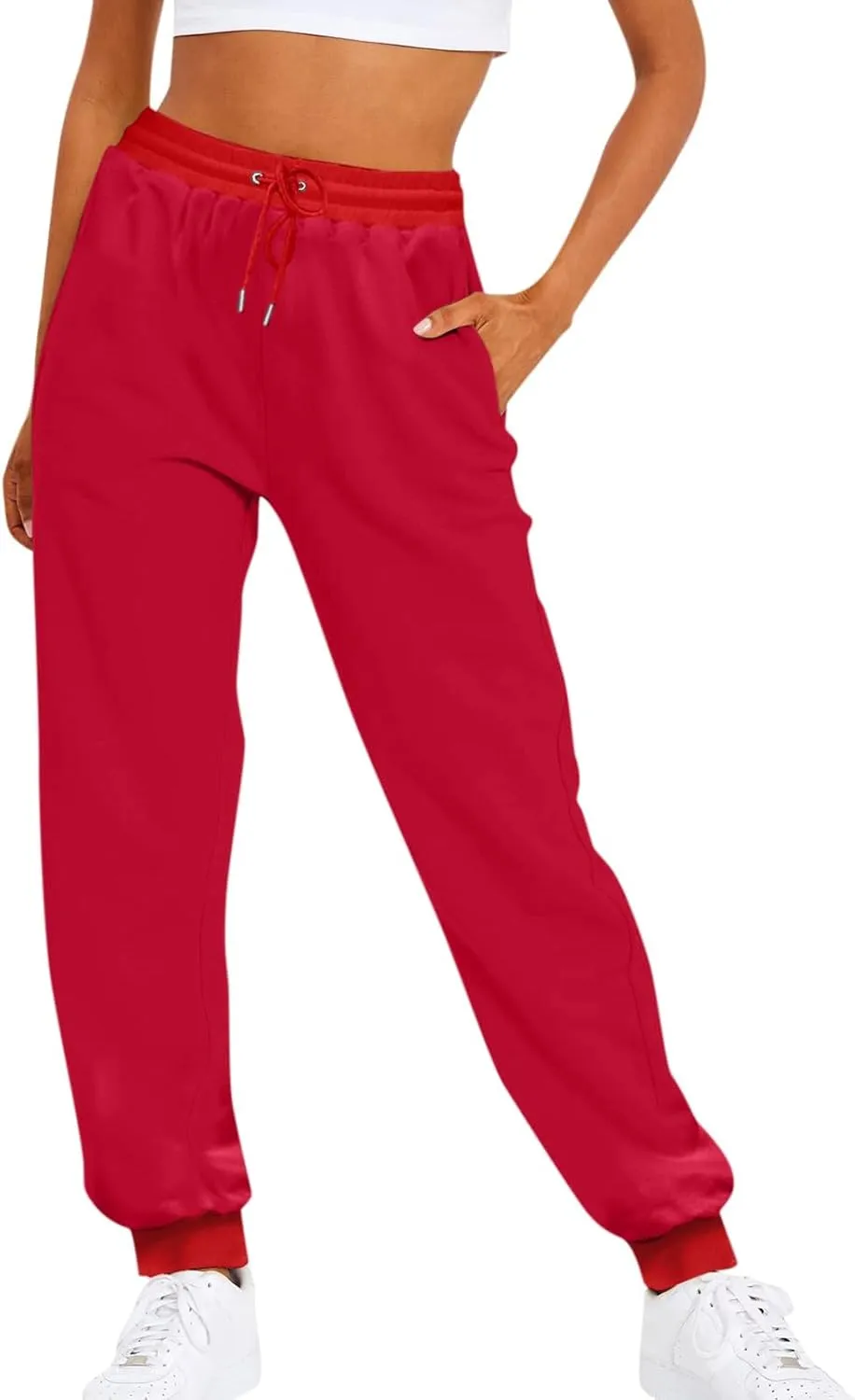 Baggy Sweatpants for Women Fleece Joggets Drawstring High Waisted Workout Pants Cinch Bottom Athletic Pants w/Pocket